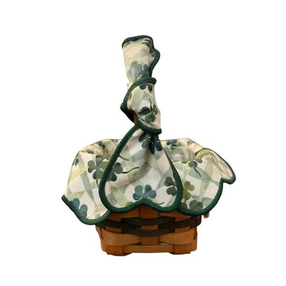Longaberger St Patricks Day Shamrock Basket W Handle Fabric Tie And Liner 1999 - Picture 2 of 6